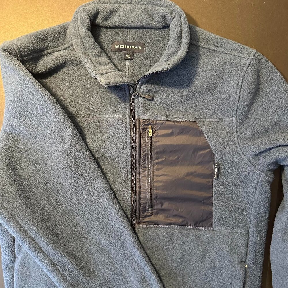 NEW‎ Mizzen + Main Alpine Fleece Jacket Full Zip Wicking Navy Blue-Men's Medium
